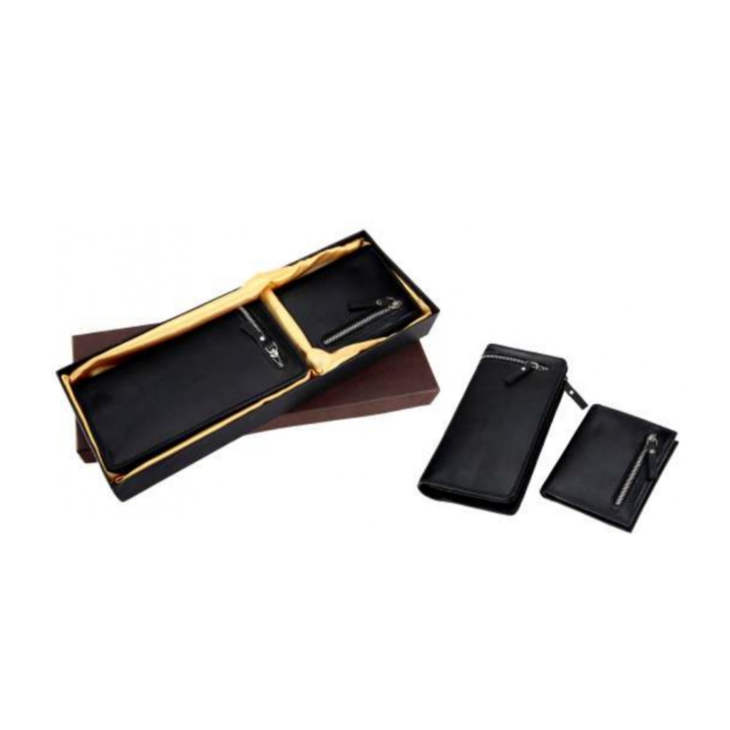 [61170] 2 In 1 Goat Leather Zipper Set With Ladies And Gents Wallet And Box