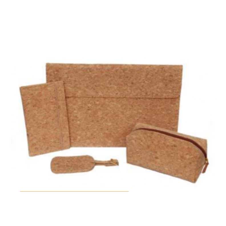 [61172] Cork Material Set With Laptop Sleeve,Pouch,Travel Folder And Luggage Tag