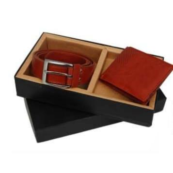 [61190] 2 In 1Tan Leath£Reu£ S£T Gents Wallet,Belt,Box