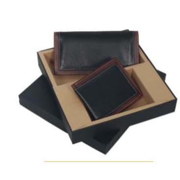 [61191] 2 In 1 Black & Brown Goat Leather Set Ladies Wallet,Gents Wallet,Box