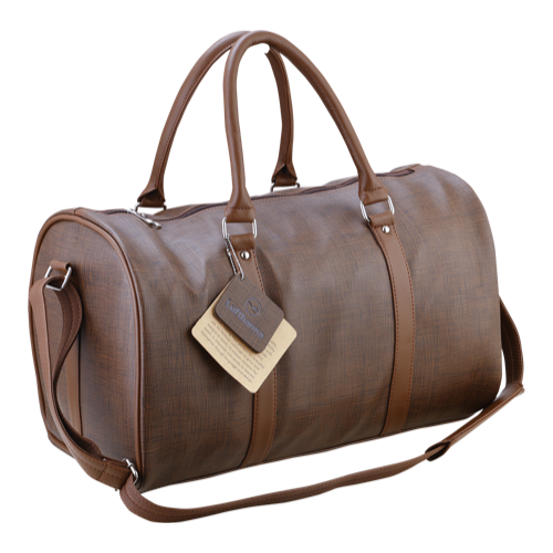 [61225] Bag - Vegan Leather Brown, Duffel/Travel Bag , Textured Brown