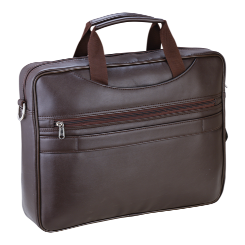 [61230] Bag - Vegan Leather Brown, 15.5 Inches Laptop Bag With Hidden Handle, Black Color With Orange Lining, 1 Primary + 1 Side + 1 Internal