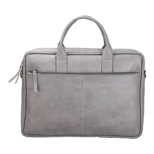[61235] Bag - Vegan Leather Ash Grey, 15.5 Inches File Bag, Sling Belt, Trolley Belt, Charger Pocket, Laptop Compartment. Zipper : 1 Primary + 1 Back + 1 Internal