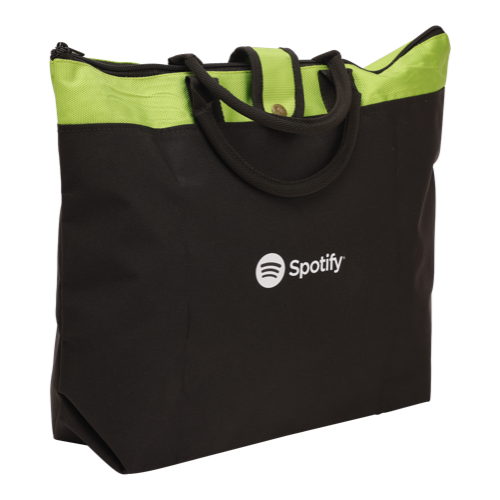 [61239] Bag - Fabric:Nylon 1000Denon Type: Foldable Carry Bag Zipper : Single Primary Zipper Color : Black With Green Contrast Moq-200Pcs