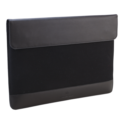 [61263] Bag - Black Canvas + Black Vegan Leather Premium Canvas + Vegan Leather, 15'' Laptop Sleeve, Size :15.25 X 11 Inches.