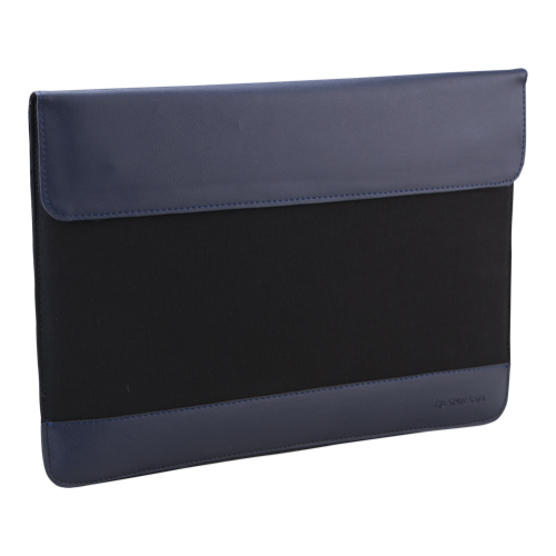 [61265] Bag - Black Canvas + Navy Blue Vegan Leather Premium Canvas + Vegan Leather, 15'' Laptop Sleeve, Size :15.25 X 11 Inches. 