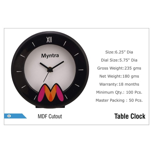 [56023] Myntra  |  Table Clock- Mdf Cutout - Size : 6.25" Dia, Dial Size : 5.75" Dia (Moq : 100 Pcs)