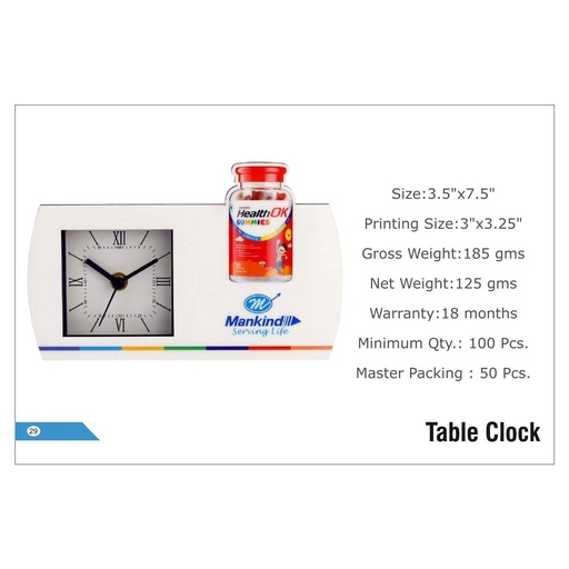 [56025] Mankind  |  Table Clock - Size : 3.5" X 7.5" Printing Size : 3" X 3.25" (Moq : 100 Pcs)