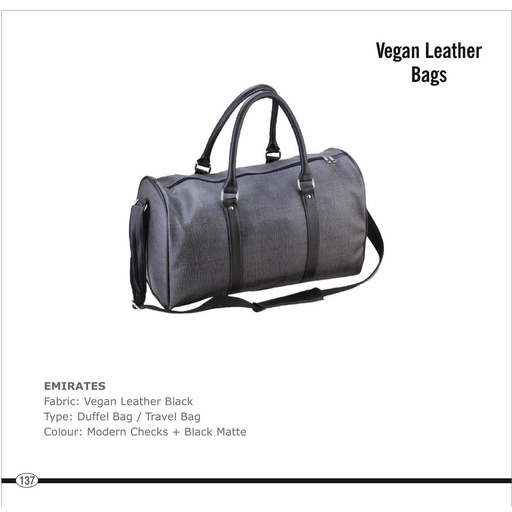 [56053] Emirates  |  Duffel Bag , Fabric : Vegan Leather Black, Colour : Modern Checks + Black Matte