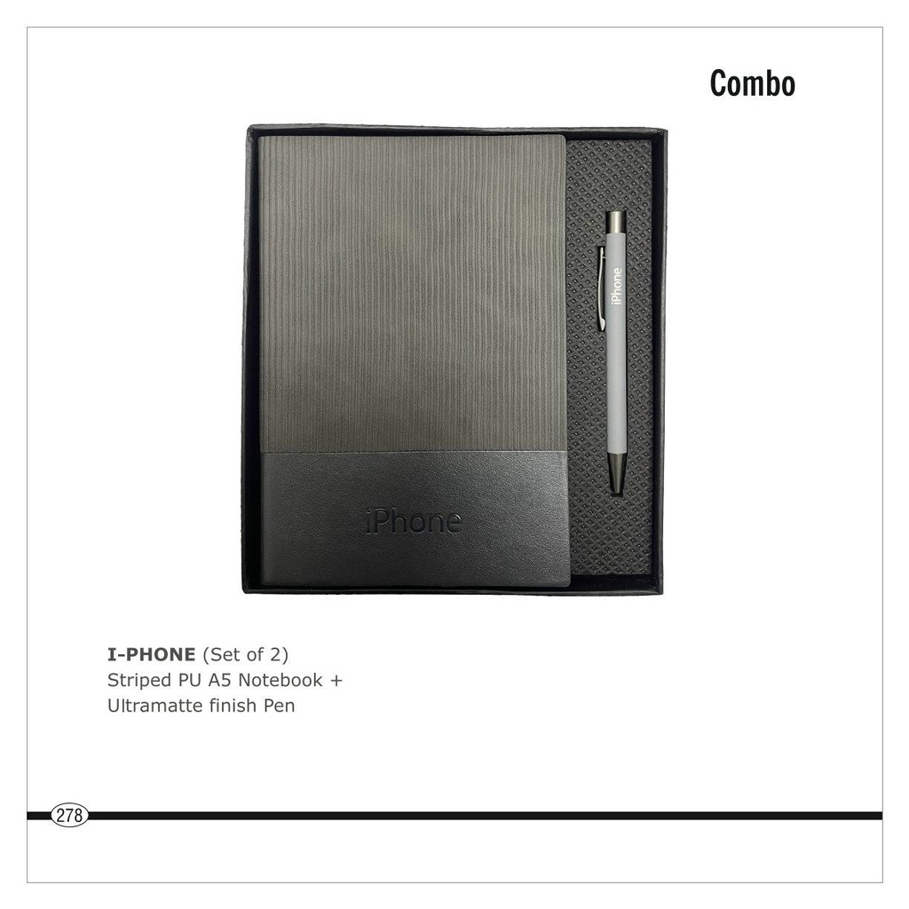 [56080] I-Phone  |  Striped Pu A5 Notebook + Ultramatte Finish Pen (Set Of 2 Pcs)
