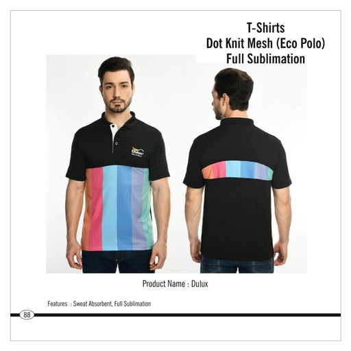 [56045] Dulux  |  T-Shirt - (Round Neck) Half Sublimation, Fabric : Dot Knit Mesh, Base Colour : Black, Features : Sweat Absorbent, Contrast Band