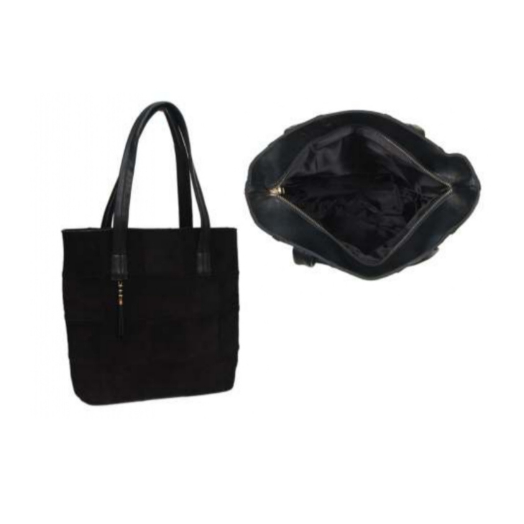 [61358] Black suede hand bag