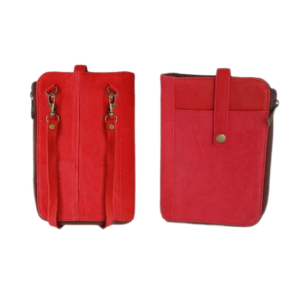 [61366] GENUINE LEATHER RED SLING BAG