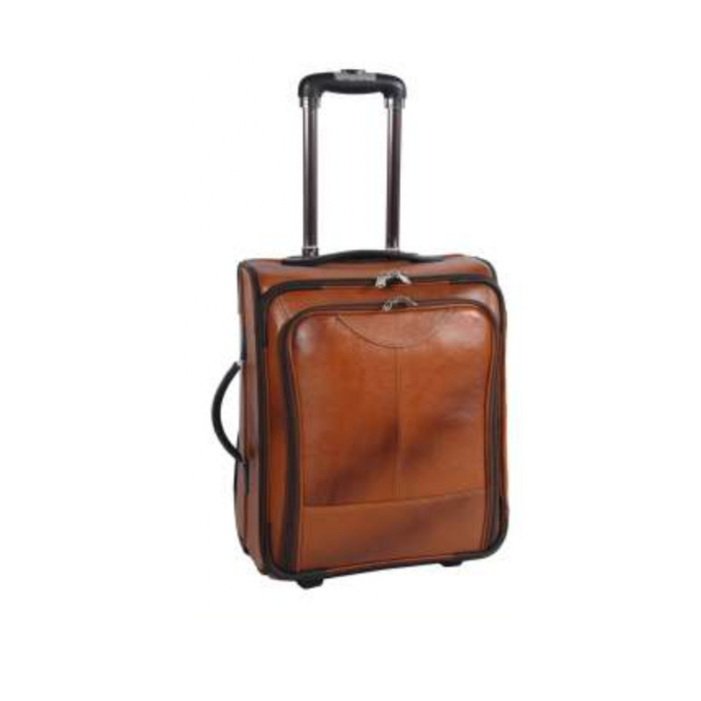 [61456] TAN & BROWN NDM LEATHER OVERNIGHTER TROLLY BAG 4 WHEELS
