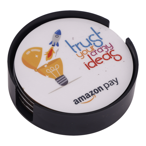 [61497] COASTERS - MDF High Gloss Coaster ( Set of 4 pcs) With Stand & Box - ROUND COASTER 