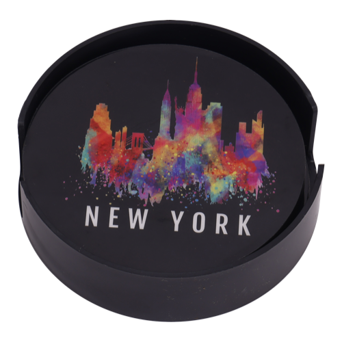 [61498] COASTERS - MDF High Gloss Coaster ( Set of 4 pcs) With Stand & Box - ROUND COASTER