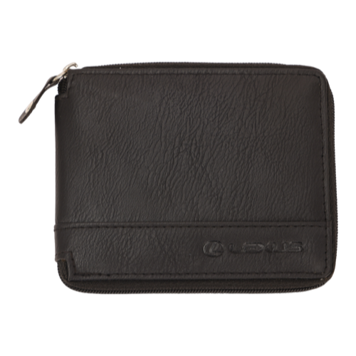 [61543]  Lexus |  Wallet Cum Card Holder With RFID Blocker Fabric :Textured Vegan Leather, Printing : Embossing, Color : Sheen Black With Zipper, Type : 4 Cards + 2 Side Pocket, MOQ : 200