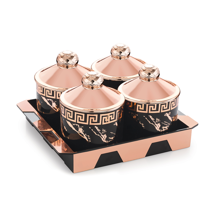 [62053] silky ceramic set 4 (with tray)* candy tray