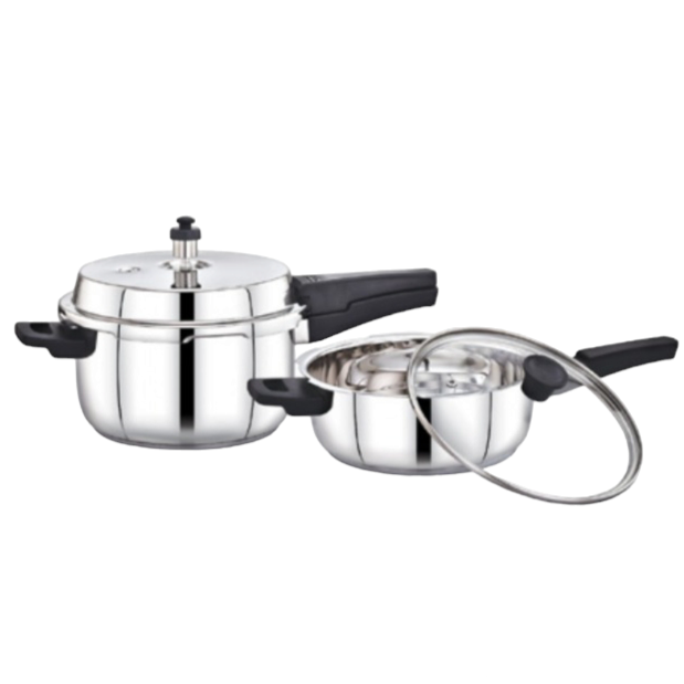 [62375] Stainless Steel Pressure Cooker Combo - Size : 3.5Ltr & 5Ltr Common Lid (2 body,1lid,1glass lid)
