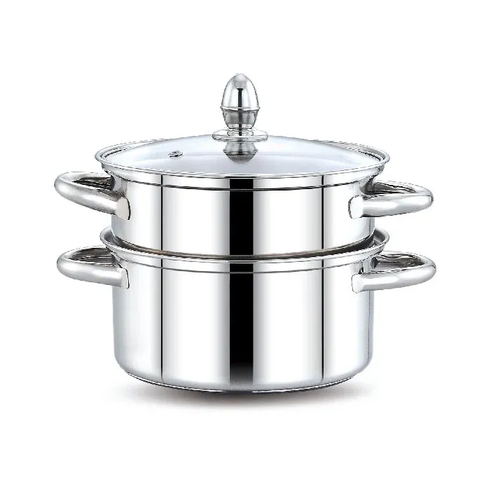 [62472] 3 Ply Base Cookware Steamer With Glass LID 2 tier - 3.8 Litre