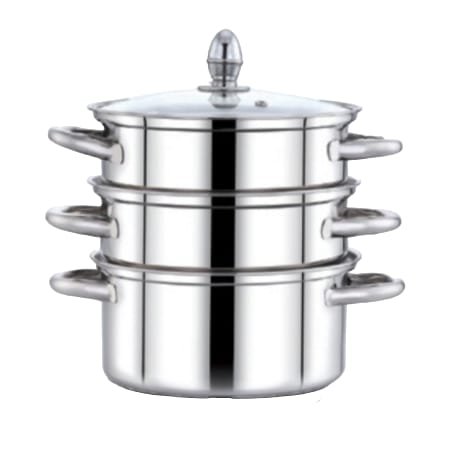 [62473] 3 Ply Base Cookware Steamer With Glass LID 3 Tier - 2 Litre