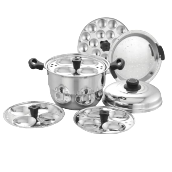 [62496] 12 Multi Idli Pot - Idli Pot With Lid : 1 No.,4 Idli Plates : 3 Nos.,Steamer Plates : 1 No.,Mini Idli Plates : 1 No