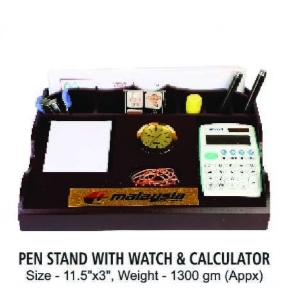 [62523] Pen Stand With Watch & Calculator - Size : 29.2*7.6 cm, Weight- 1300 gm(Appx)