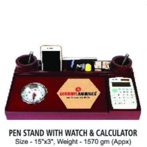 [62546] Pen Stand With Watch & Calculator - Size : 38.1*7.6 cm, Weight- 1570 gm(Appx)