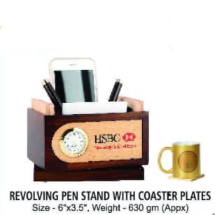 [62557] Revolving Pen Stand With Coaster Plates - Size : 13.9*8.8 cm, Weight- 550 gm(Appx)