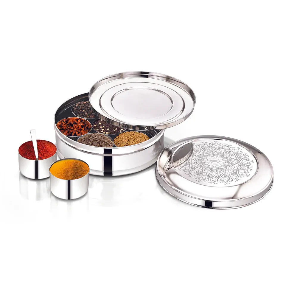 [62577] Designer Masala Box 7 Cups With Spoon - 23CM