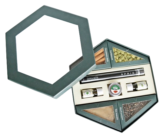 [34572] Hexagonal Window Box (Spice Box) with polycover packing (3 x 24 x 27 CM)