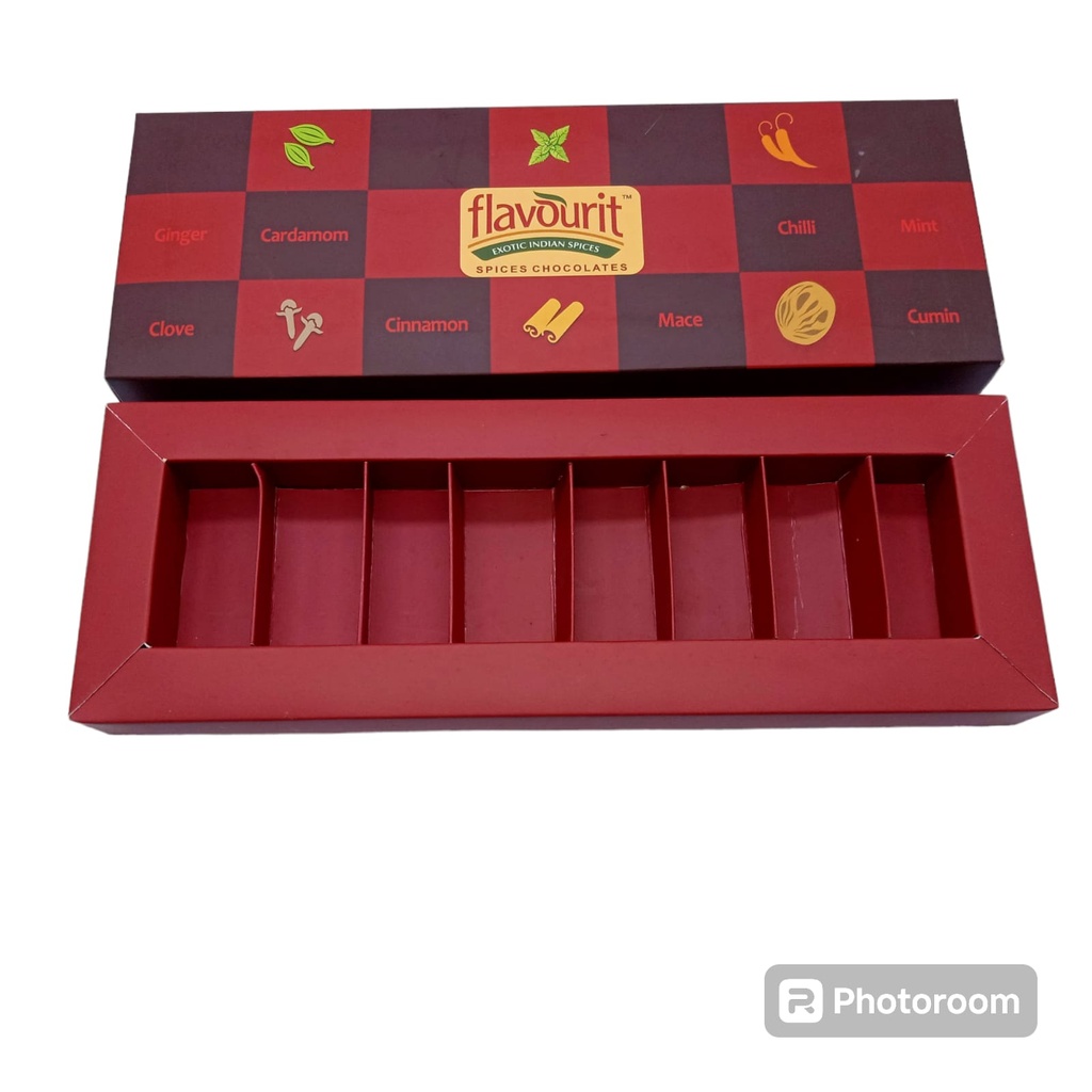 [34990] Spice Chocolate Box with Polycover Packing - 8 Slots (10 x 27 x 3 CM)